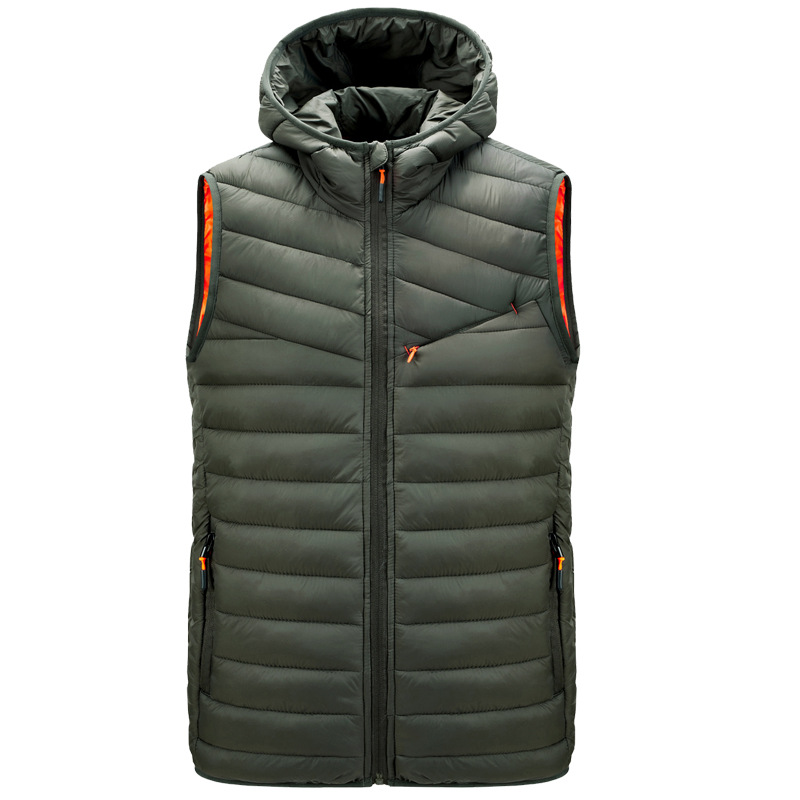 hooded men insulated waist coat zipper up cotton padded winter vest mens gilet