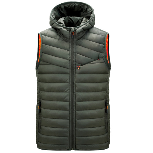 hooded men insulated waist coat zipper up cotton padded winter vest mens gilet