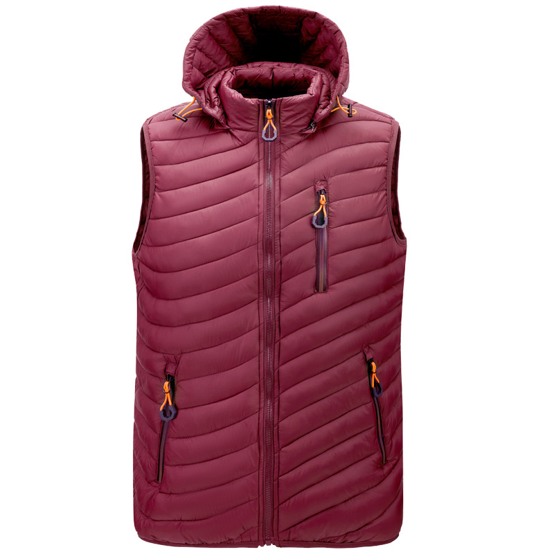 detachable hood zipper pocket winter warm insulated waist coat mens gilted cotton padded outer vest