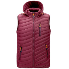 detachable hood zipper pocket winter warm insulated waist coat mens gilted cotton padded outer vest