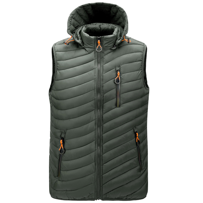 detachable hood zipper pocket winter warm insulated waist coat mens gilted cotton padded outer vest