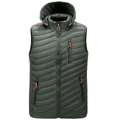 detachable hood zipper pocket winter warm insulated waist coat mens gilted cotton padded outer vest