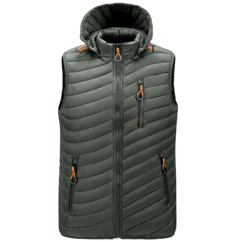 detachable hood zipper pocket winter warm insulated waist coat mens gilted cotton padded outer vest
