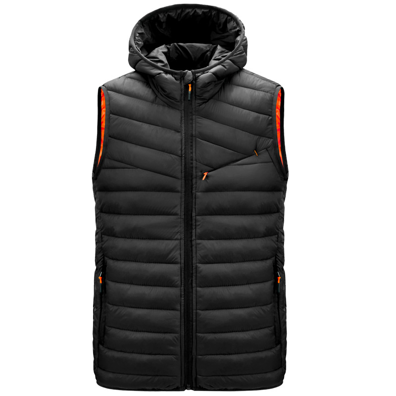 hooded men insulated waist coat zipper up cotton padded winter vest mens gilet
