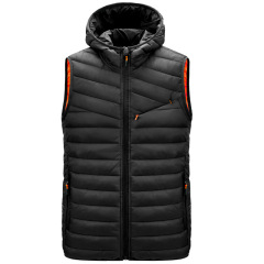 hooded men insulated waist coat zipper up cotton padded winter vest mens gilet