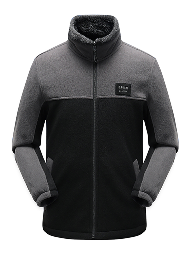 thicker men polar fleece jacket patchwork outdoor hiking insulated jacket