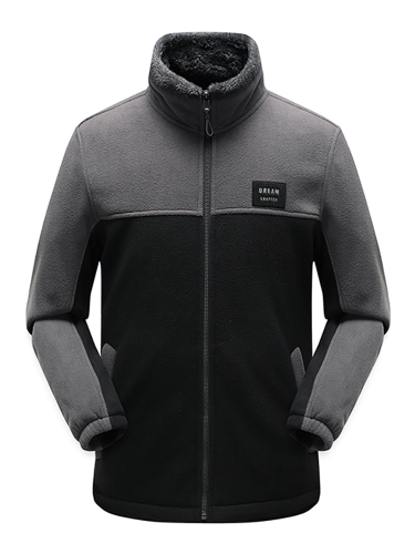 thicker men polar fleece jacket patchwork outdoor hiking insulated jacket