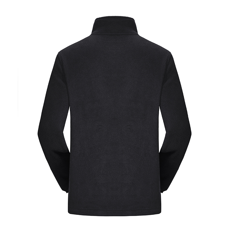 black mens polar fleece jacket zipper up embroidery outdoor winter hiking insulated coat