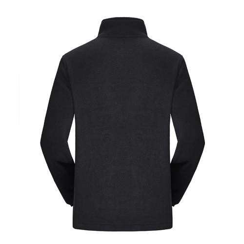 black mens polar fleece jacket zipper up embroidery outdoor winter hiking insulated coat