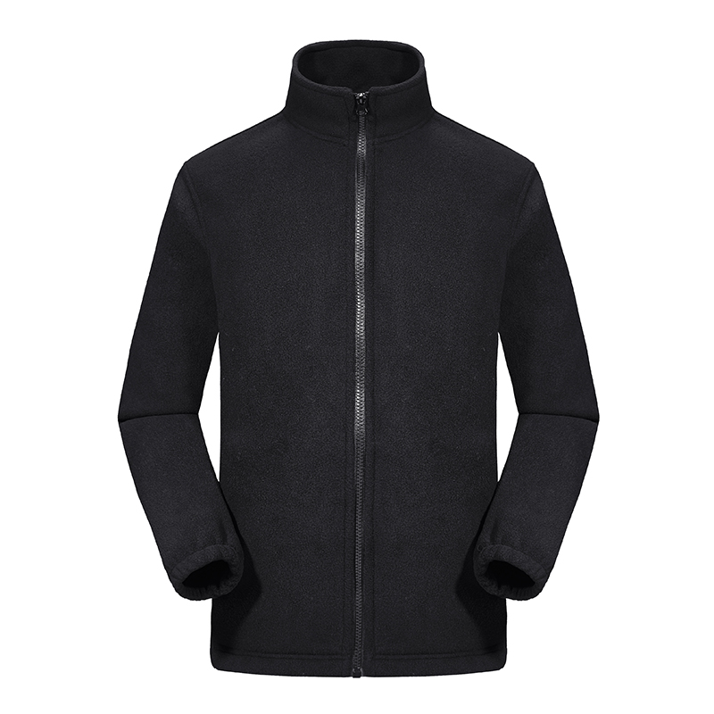 black mens polar fleece jacket zipper up embroidery outdoor winter hiking insulated coat