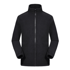 black mens polar fleece jacket zipper up embroidery outdoor winter hiking insulated coat
