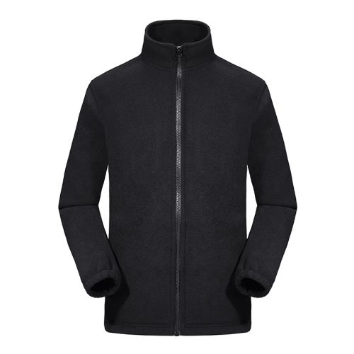 black mens polar fleece jacket zipper up embroidery outdoor winter hiking insulated coat