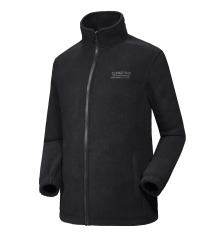 black mens polar fleece jacket zipper up embroidery outdoor winter hiking insulated coat
