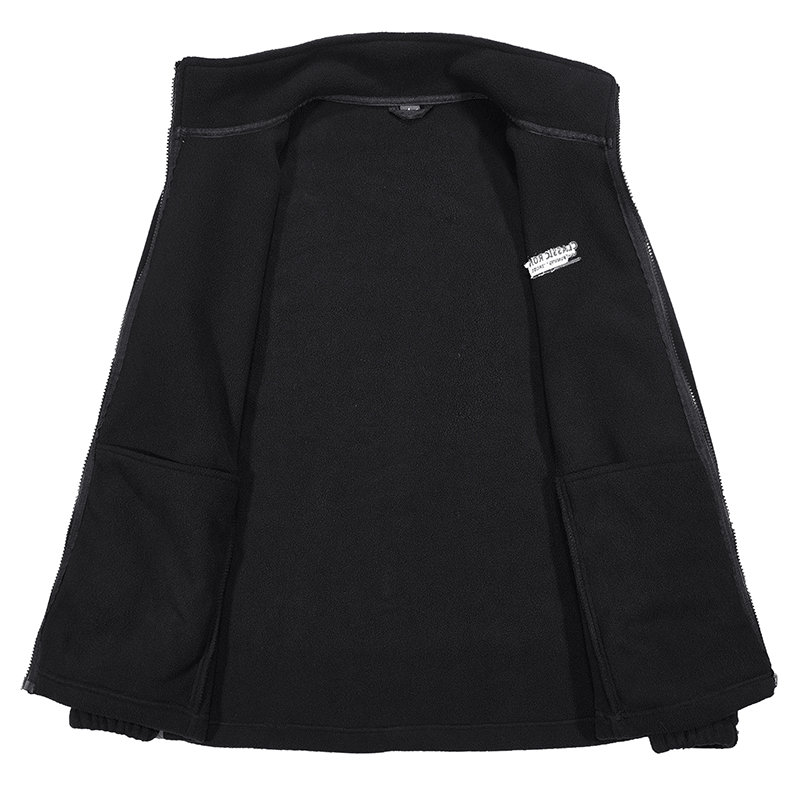 black mens polar fleece jacket zipper up embroidery outdoor winter hiking insulated coat