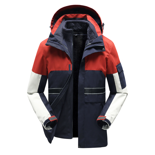 detachable polar fleece jacket lining patchwork hooded 2 in 1 outdoor windproof jackets