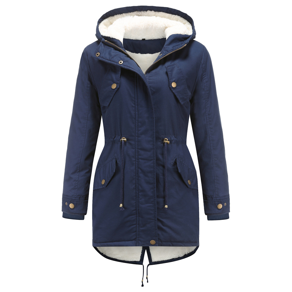 middle length fur lining women parka jacket winter outdoor warm coat