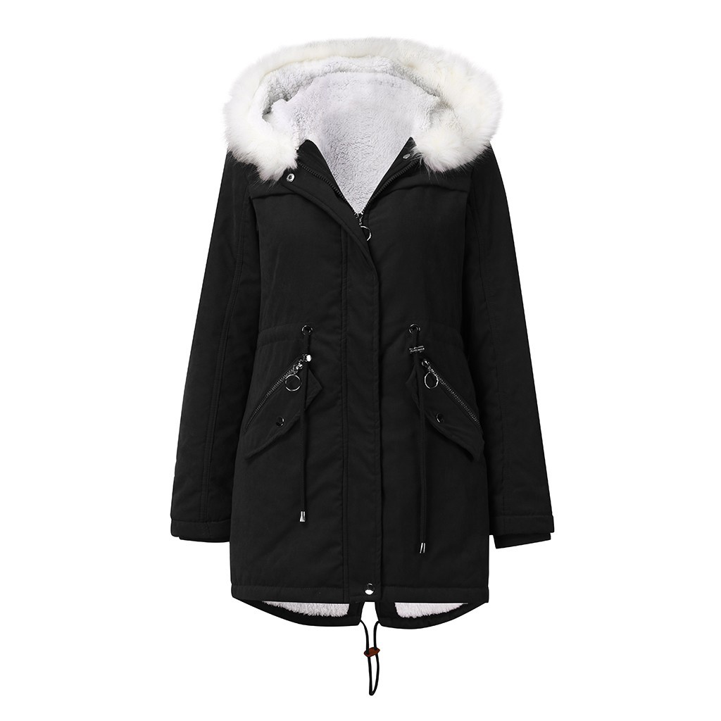 snow white fur lined women parka jacket full zipper up thick warm winter coat