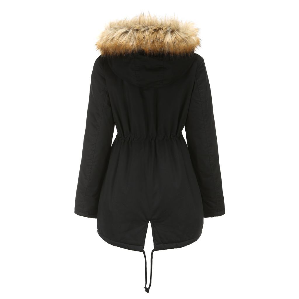 100% cotton women faux fur lined parka puffer jacket middle lenght winter thick outdoor coat