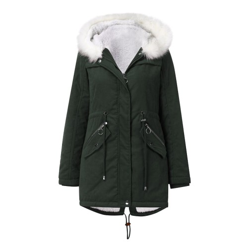 snow white fur lined women parka jacket full zipper up thick warm winter coat