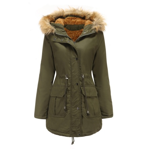 100% cotton women faux fur lined parka puffer jacket middle lenght winter thick outdoor coat