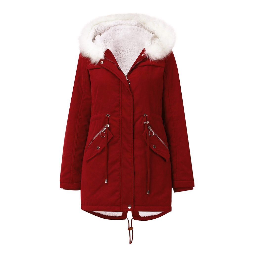 snow white fur lined women parka jacket full zipper up thick warm winter coat