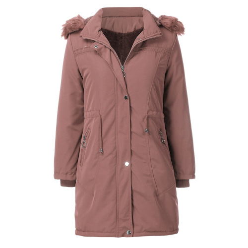 faux fur lined womens winter parka coat zipper pocket longline woman winter jacket