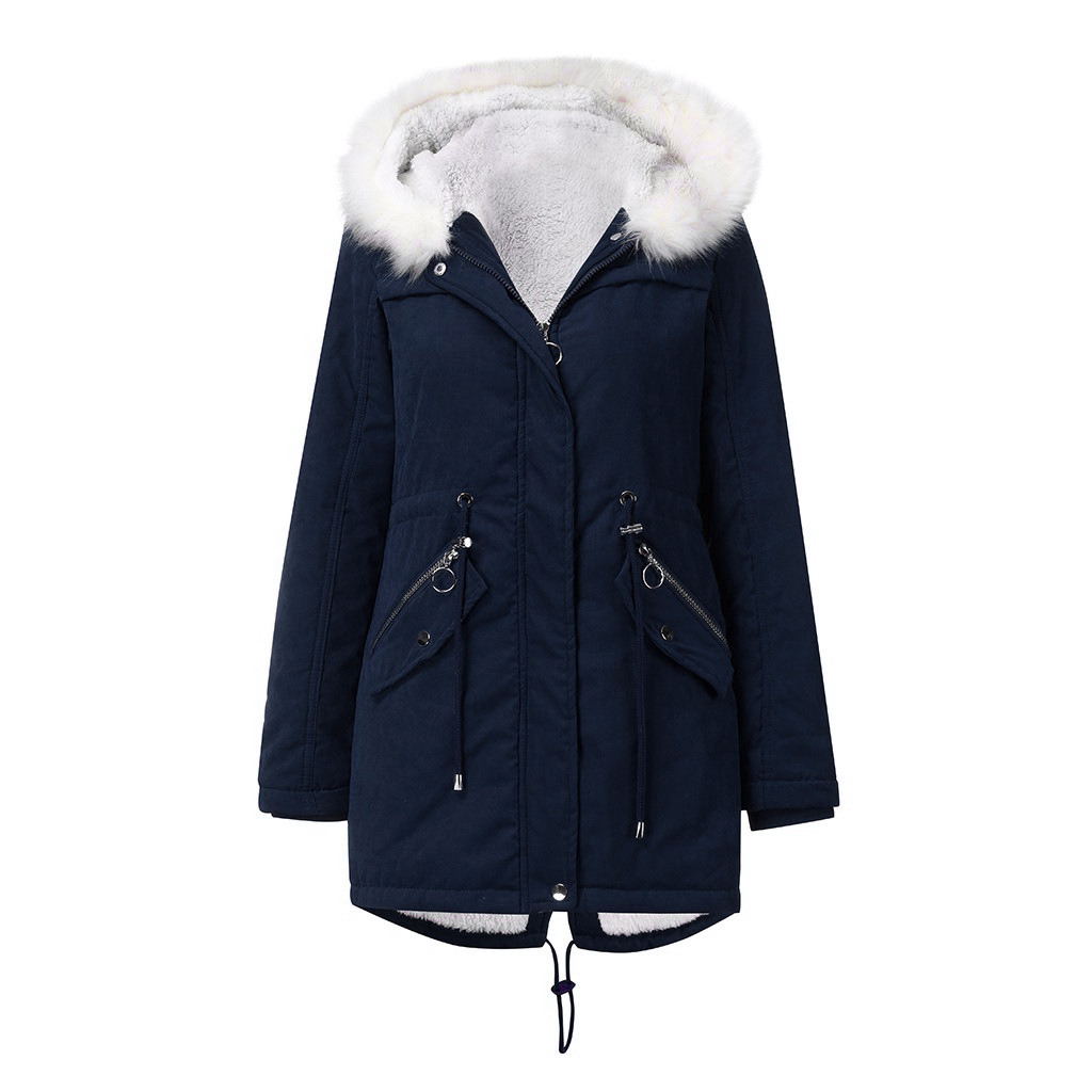 snow white fur lined women parka jacket full zipper up thick warm winter coat