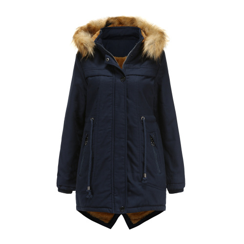 full cotton faux fur hooded women parka jacket warm woman winter outer coat