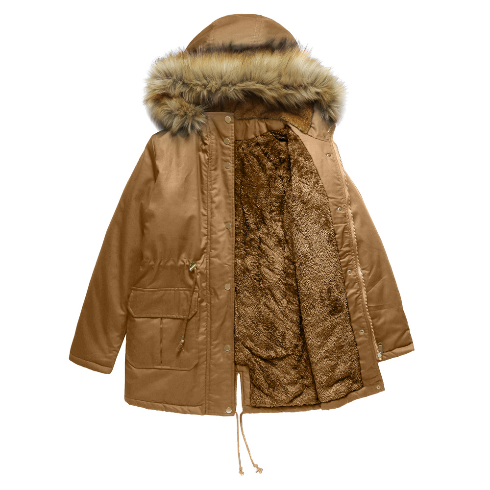 100% cotton women faux fur lined parka puffer jacket middle lenght winter thick outdoor coat