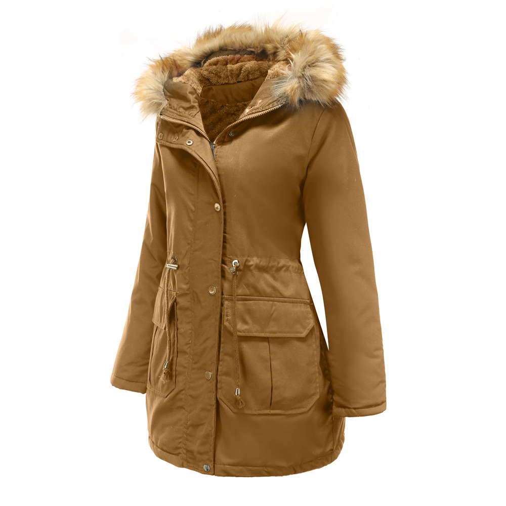 100% cotton women faux fur lined parka puffer jacket middle lenght winter thick outdoor coat
