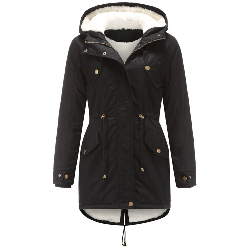 middle length fur lining women parka jacket winter outdoor warm coat