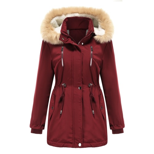 detachable hooded faux fur lined women paraka coat winter outerwear