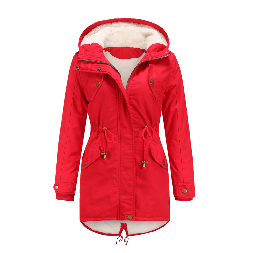 middle length fur lining women parka jacket winter outdoor warm coat