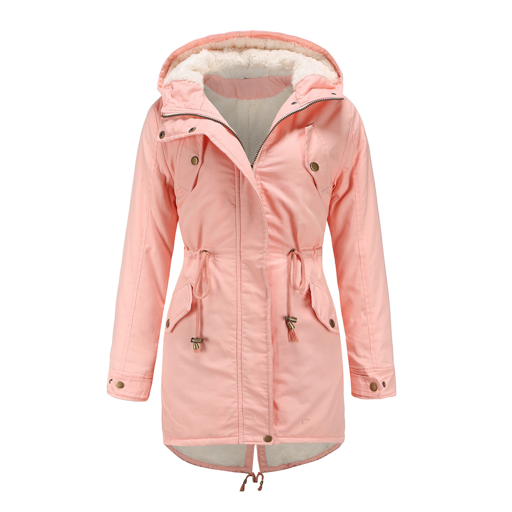 middle length fur lining women parka jacket winter outdoor warm coat