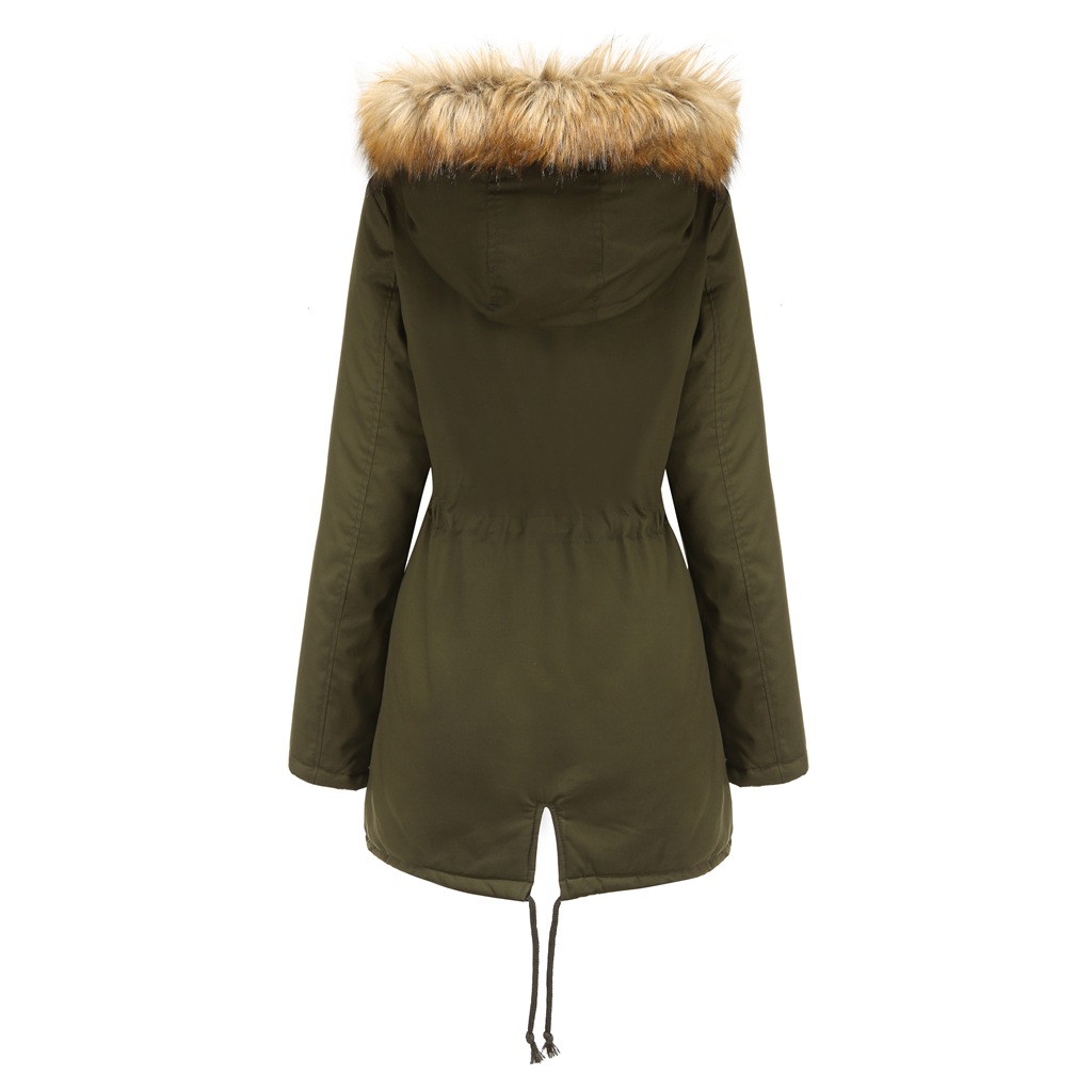 100% cotton women faux fur lined parka puffer jacket middle lenght winter thick outdoor coat
