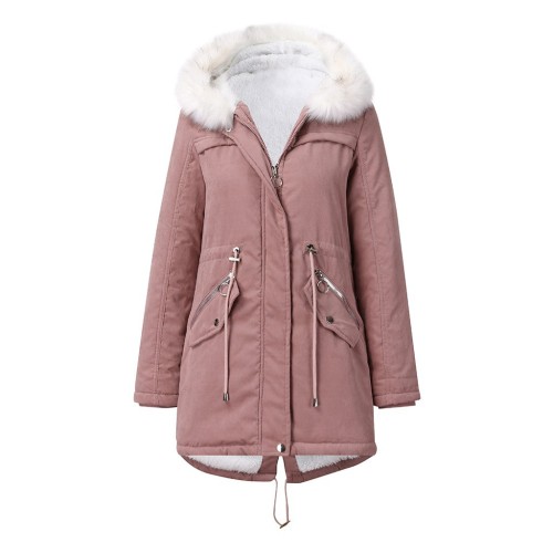 snow white fur lined women parka jacket full zipper up thick warm winter coat