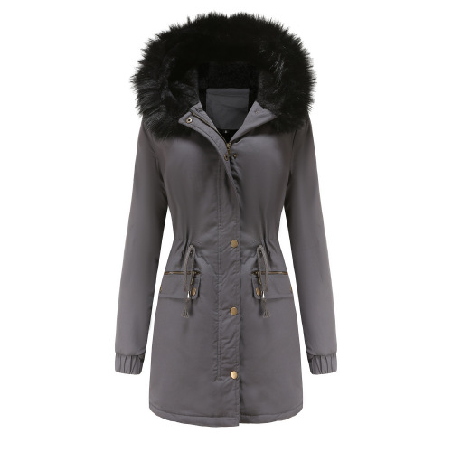 cotton fabric fur lined long line women's parka puffer jacket zipper up winter coat
