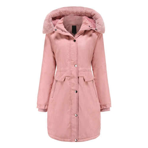 longline collect waist women's parka jacket faux fur lined winter outer coat