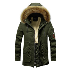 cotton quilted lined men parka jacket zipper pocket faux fur winter parka coat