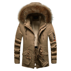 cotton quilted lined men parka jacket zipper pocket faux fur winter parka coat
