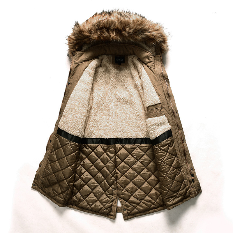 cotton quilted lined men parka jacket zipper pocket faux fur winter parka coat