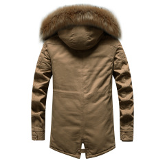 cotton quilted lined men parka jacket zipper pocket faux fur winter parka coat