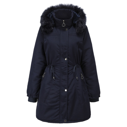 detachable hooded longline faux fur lined warm winter women parka jacket zipper up overcoat