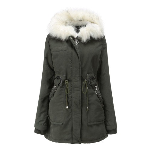 white fur lining collect waist womens parka coat winter warm longline outer jacket