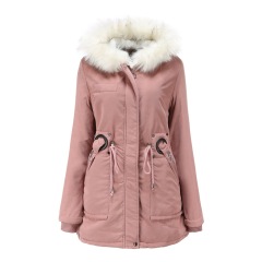 white fur lining collect waist womens parka coat winter warm longline outer jacket