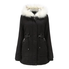 white fur lining collect waist womens parka coat winter warm longline outer jacket