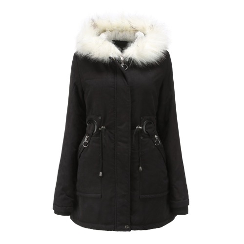 white fur lining collect waist womens parka coat winter warm longline outer jacket