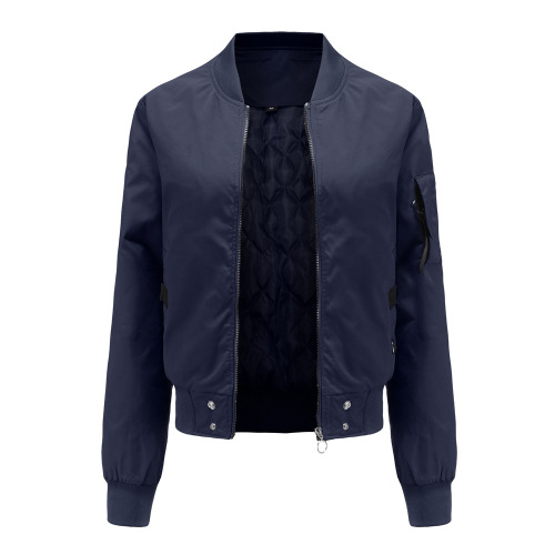 full zipper simple design women casual bomber jacket light cotton quilted outer coat
