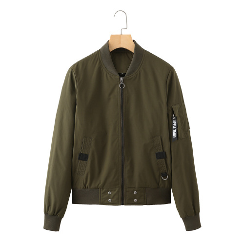 full zipper simple design women casual bomber jacket light cotton quilted outer coat