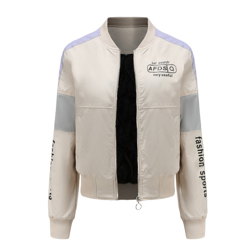 words printed patchwork sport style women bomer jacket lined with quilted light cottonn